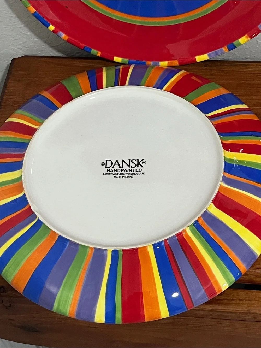 Dansk VTG Hand-Painted Antiqua Bright Dinner Plates with Multicolor Rim (4)